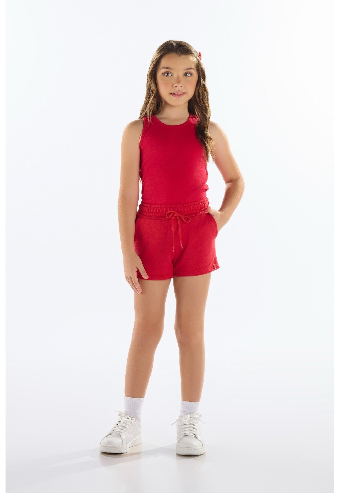 Infantil - Cropped em Ribana Canelada Menina Quimby Vermelho