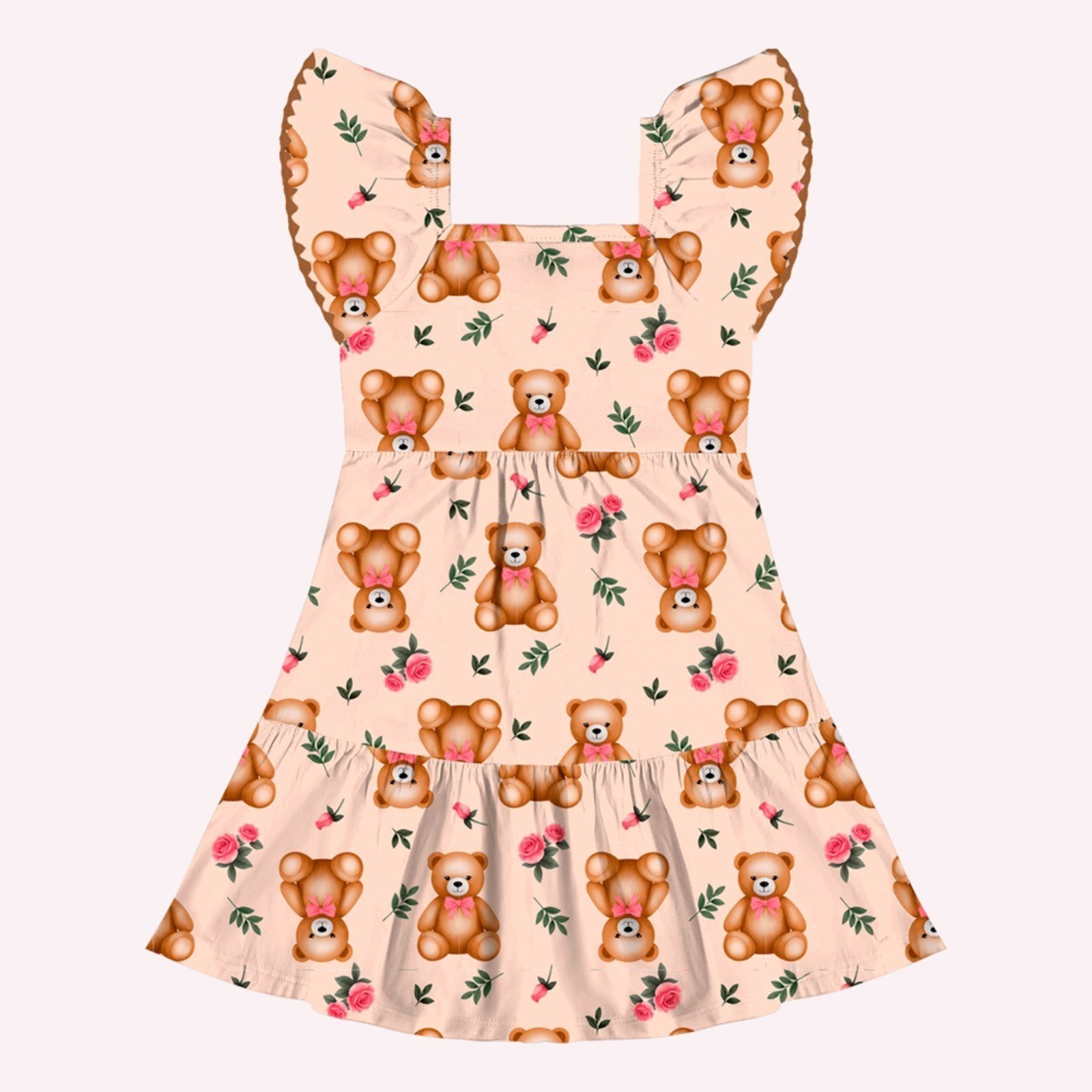 Vista 2 Infantil - Vestido Menina Ursinhos Kyly bege