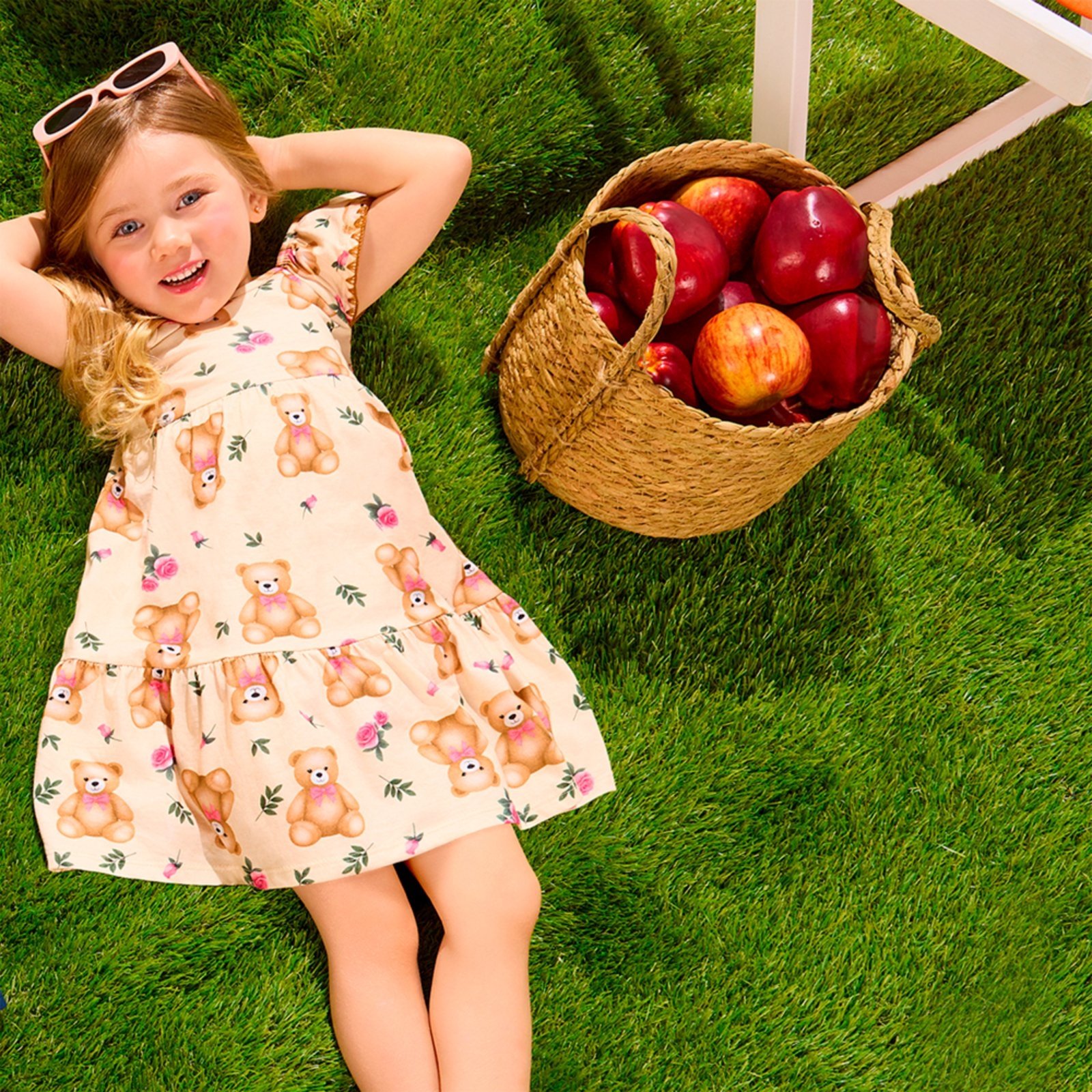 Vista 3 Infantil - Vestido Menina Ursinhos Kyly bege