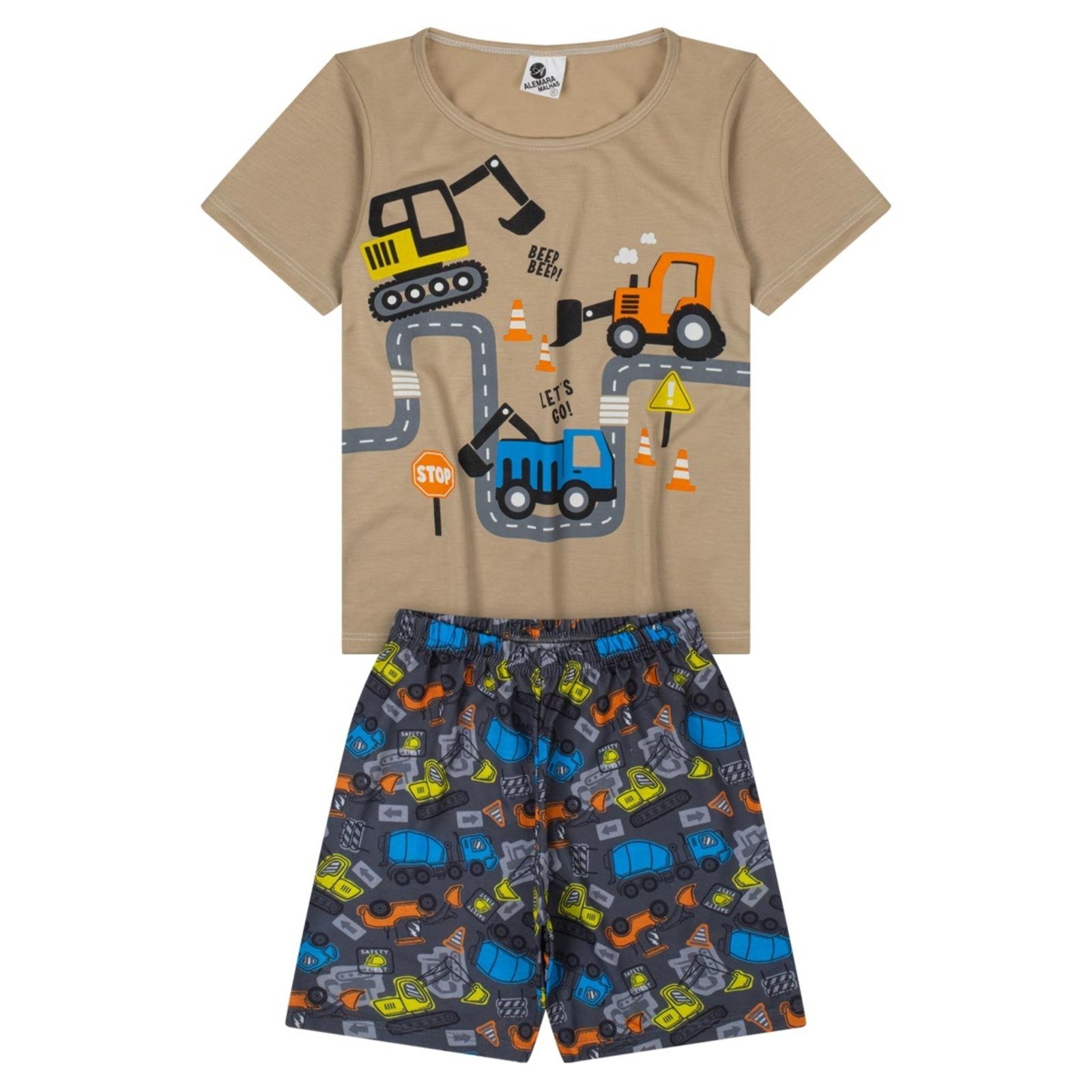 Vista 2 Pijama Menino Curto Machines Alemara bege Alemara bege