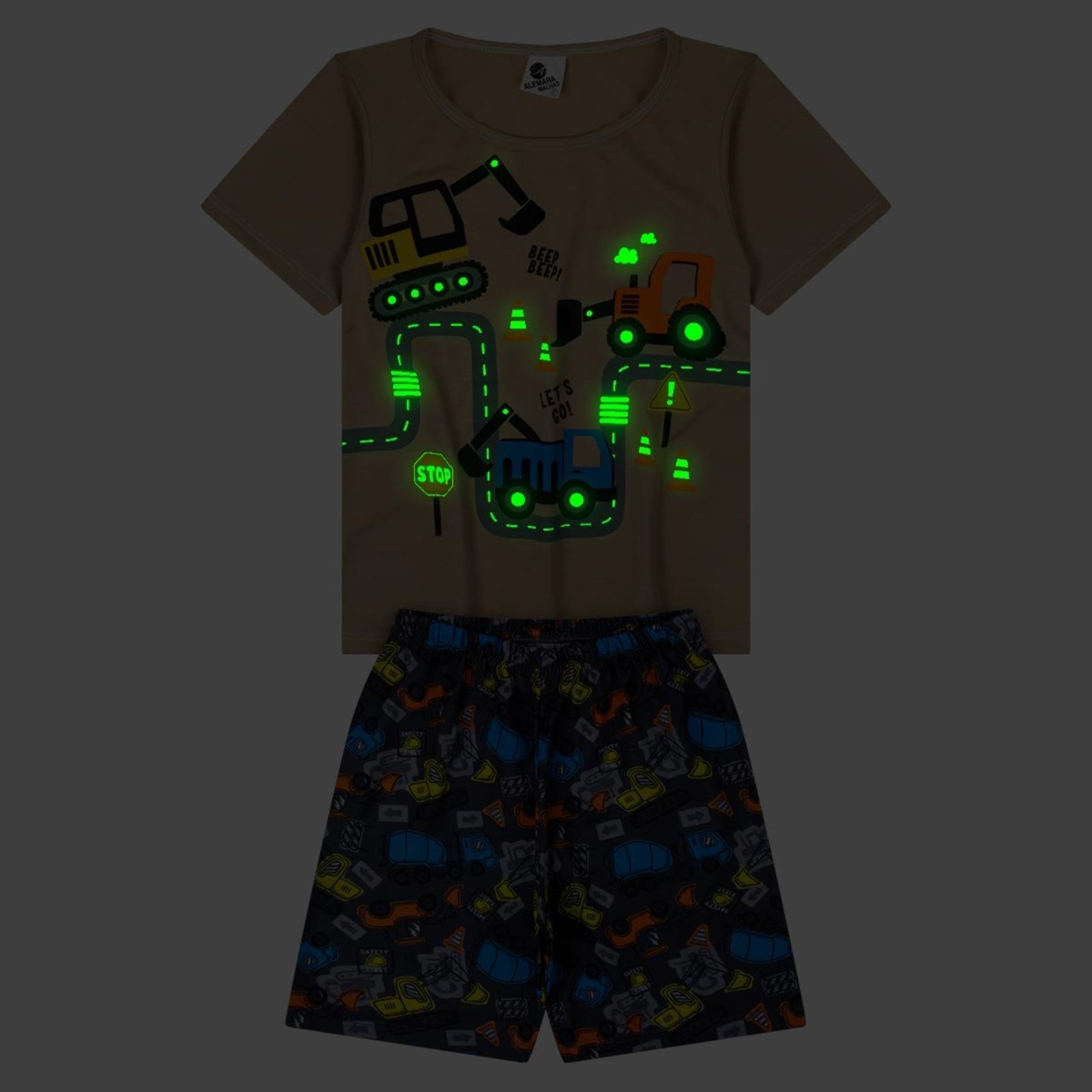 Vista 3 Pijama Menino Curto Machines Alemara bege Alemara bege