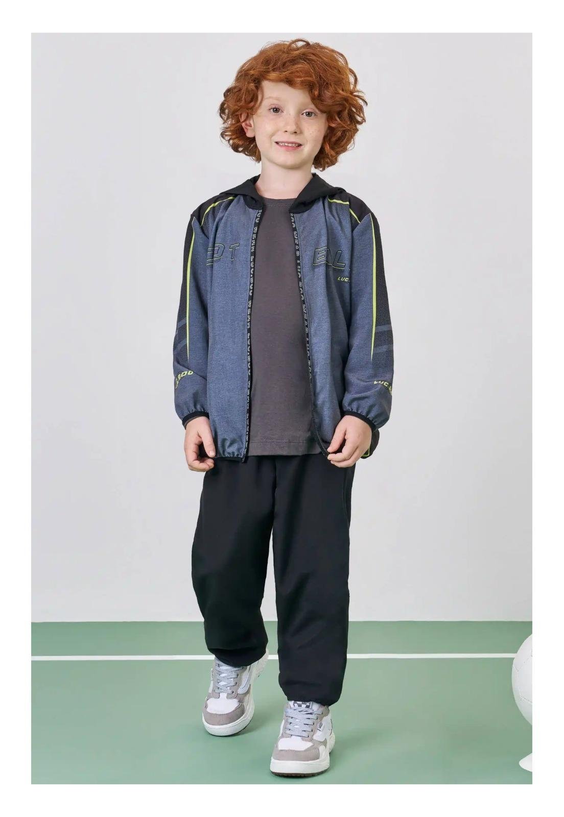 Infantil - Conjunto Calça Moletom Casaco com Capuz Menino LucBoo 10 Preto