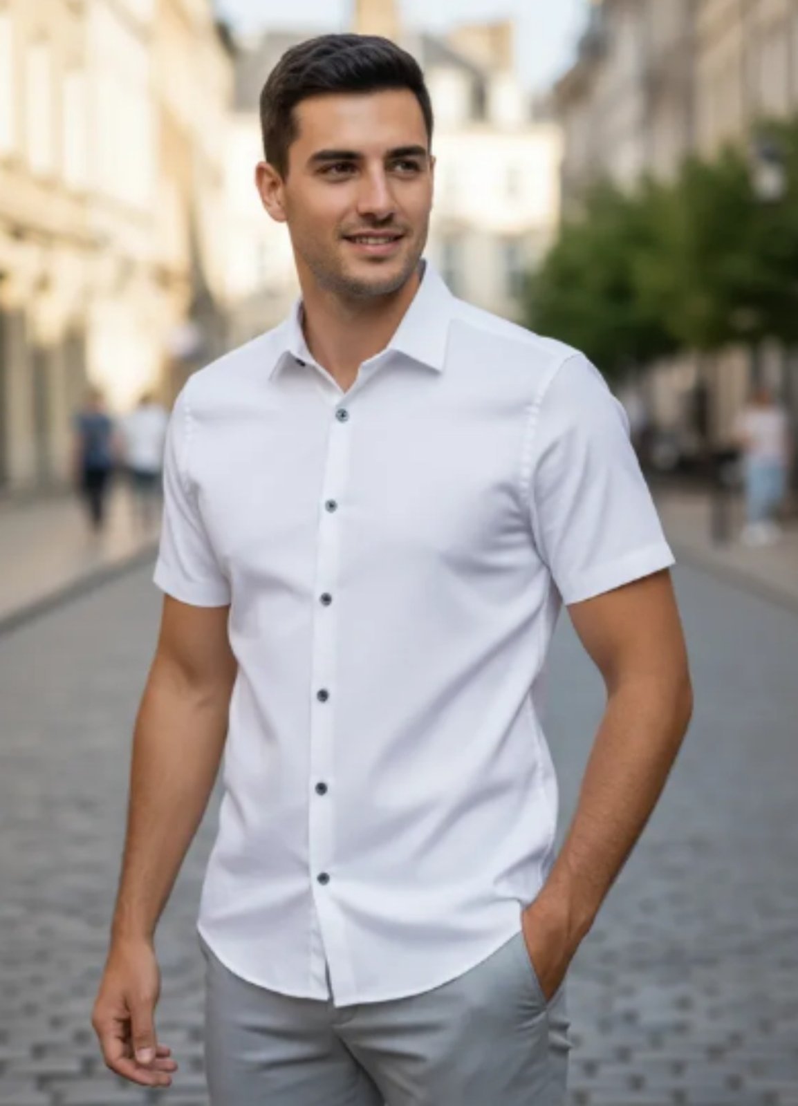 Camisa Social Amil Slim Liga Algodão Manga Curta Luxo Lançamento Branco