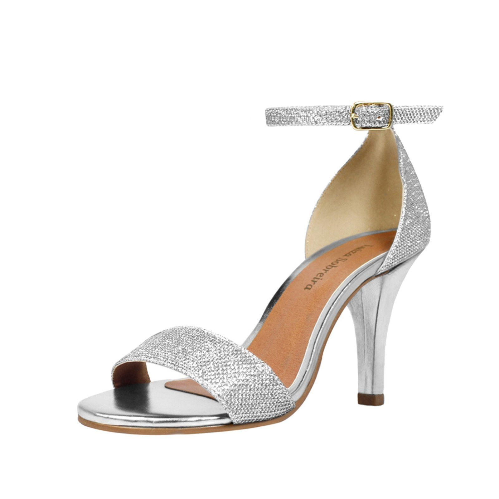 Sandália Salto Alto Fino Luiza Sobreira Glitter Prata Mod. 2186