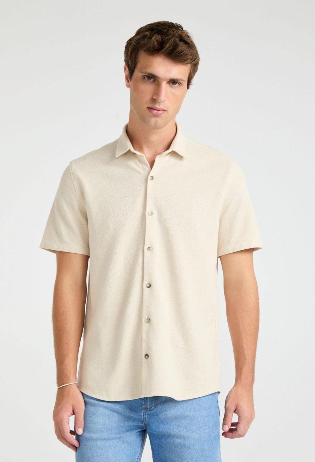 Camisa Docthos Relaxed Fit Manga Curta Piquet Premium 052 Areia Claro G2