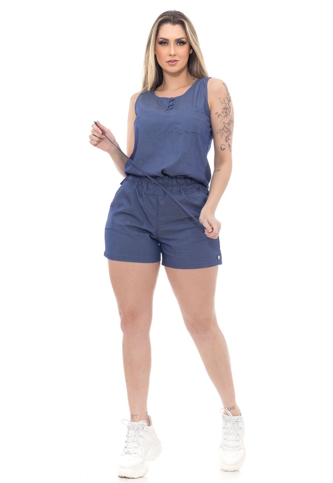 Conjunto Feminino Comfort Blue Blusa e Short Tencel Premium Cintura com elástico e ajuste Cordão – Azul