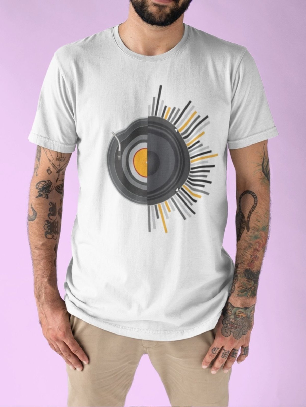 Camiseta Masculina GuGi Vinil Alto Falante Retro Música T-Shirt Branco
