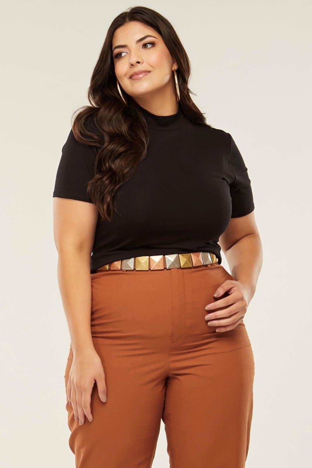 Blusinha Gola Alta D Bell Outlet Fashion Plus Size Preta