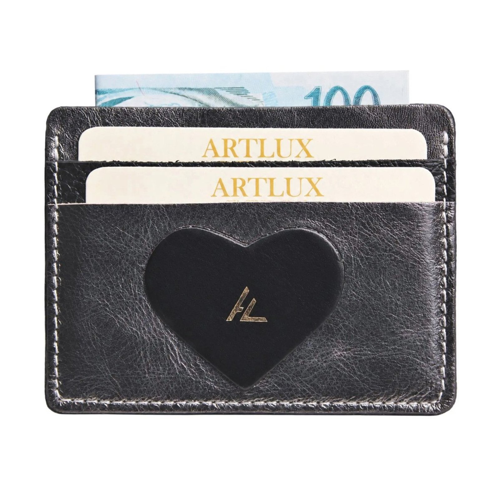 Porta Cartões e CNH em Couro Black Heart Artlux 3094 Ônix