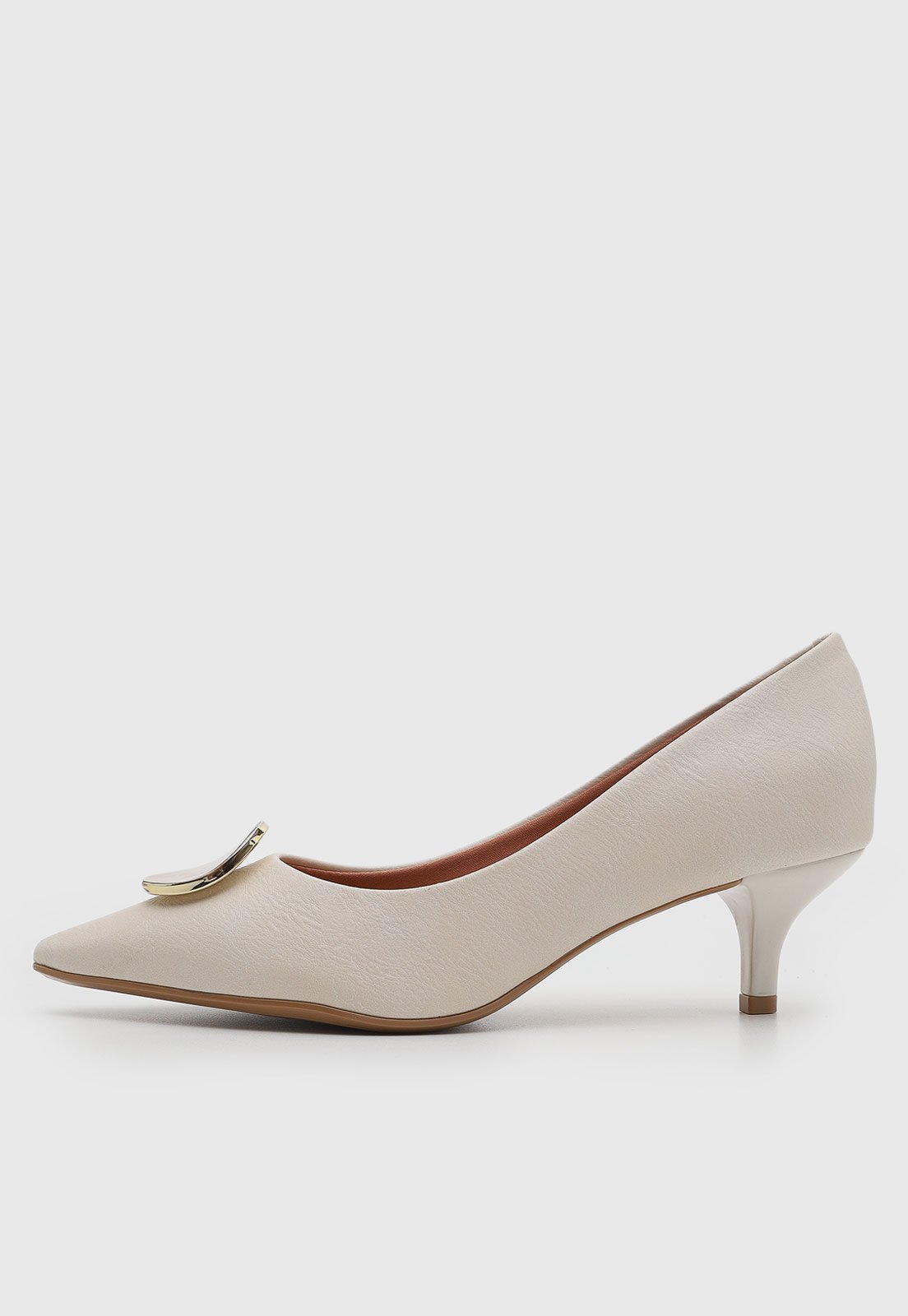 Scarpin Feminino Vizzano Bico Fino Detalhe Metalizado Off-White