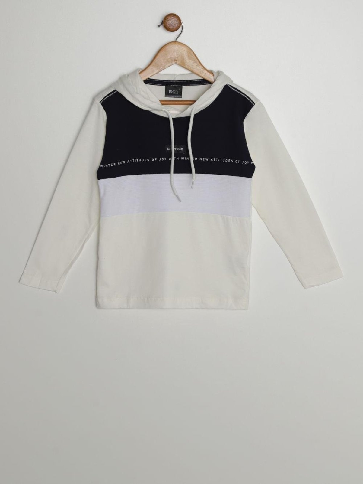Infantil - Camiseta Manga Longa Capuz Para Menino - OFF WHITE