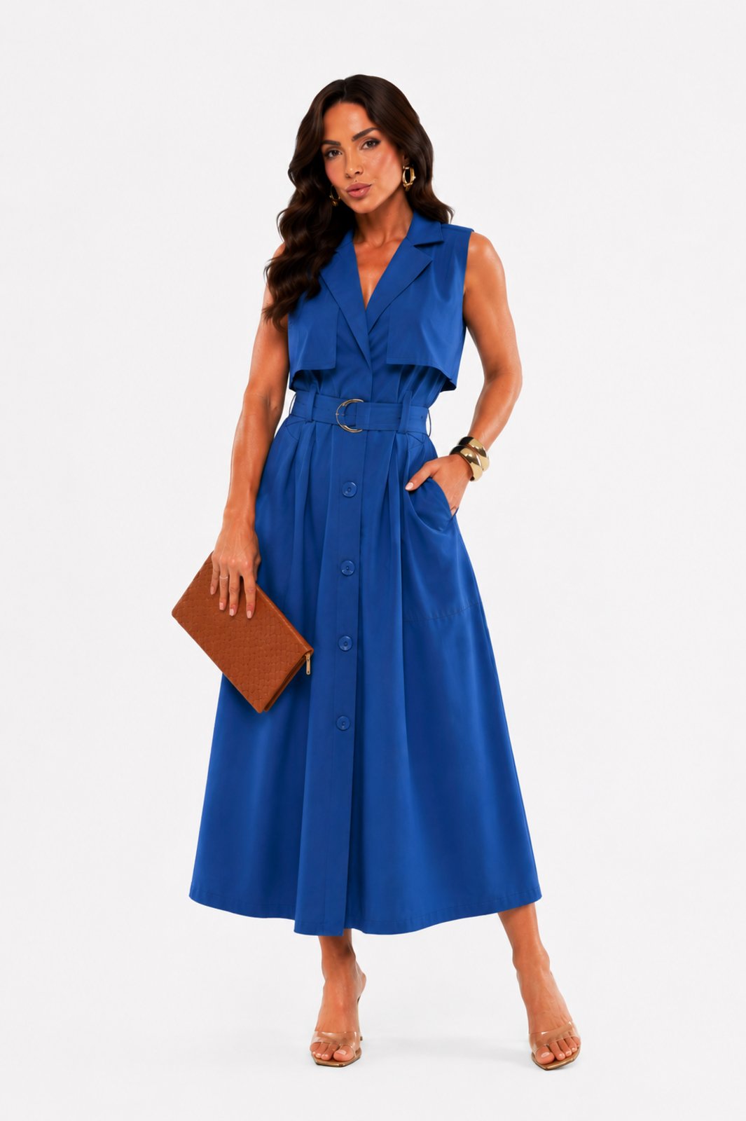 Vestido Midi D Bell Outlet Fashion Chemise Azul Royal