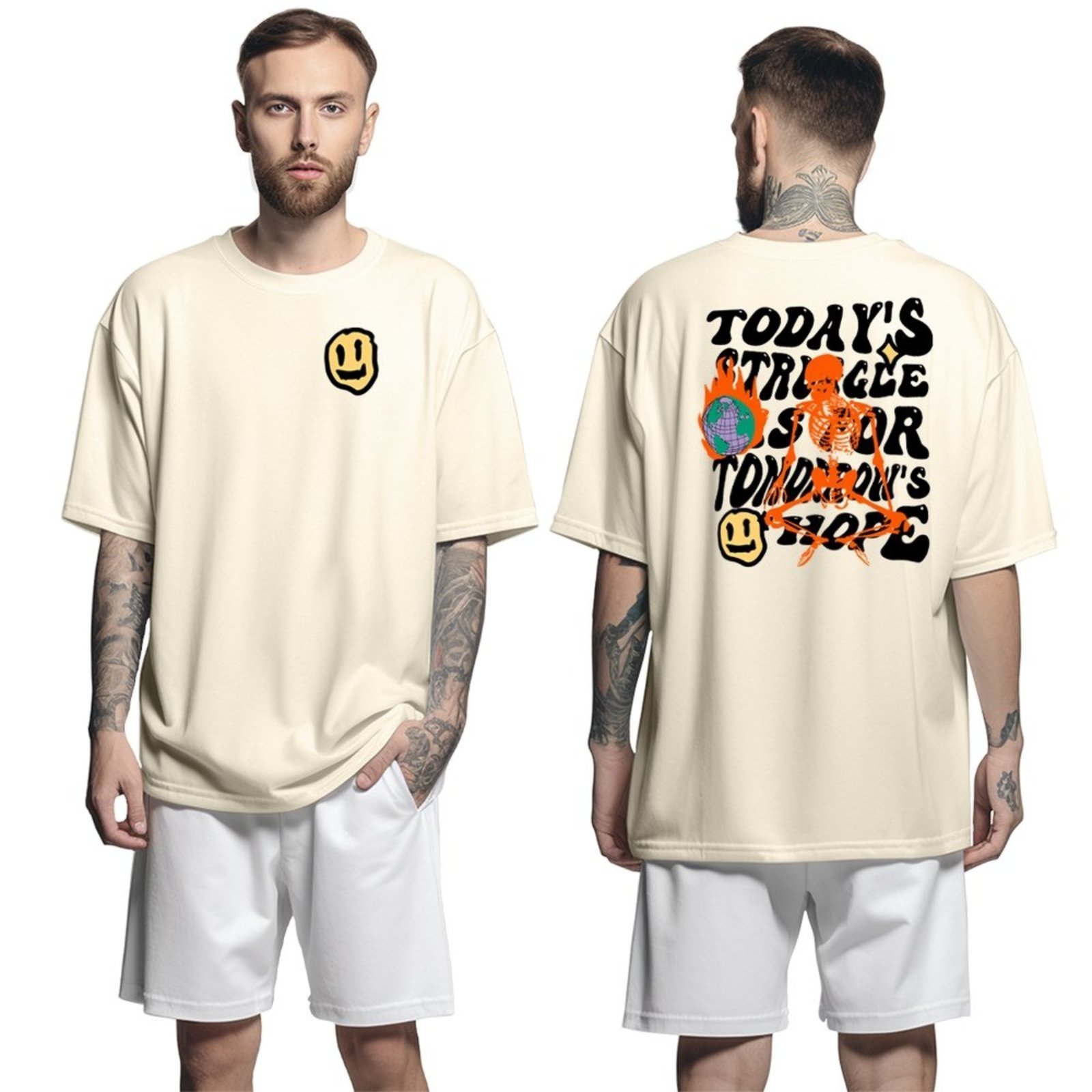 Camiseta Oversized Streetwear Genuine Grit Masculina Larga 100% Algodão 30.1 Today’s Struggle – Bege – P