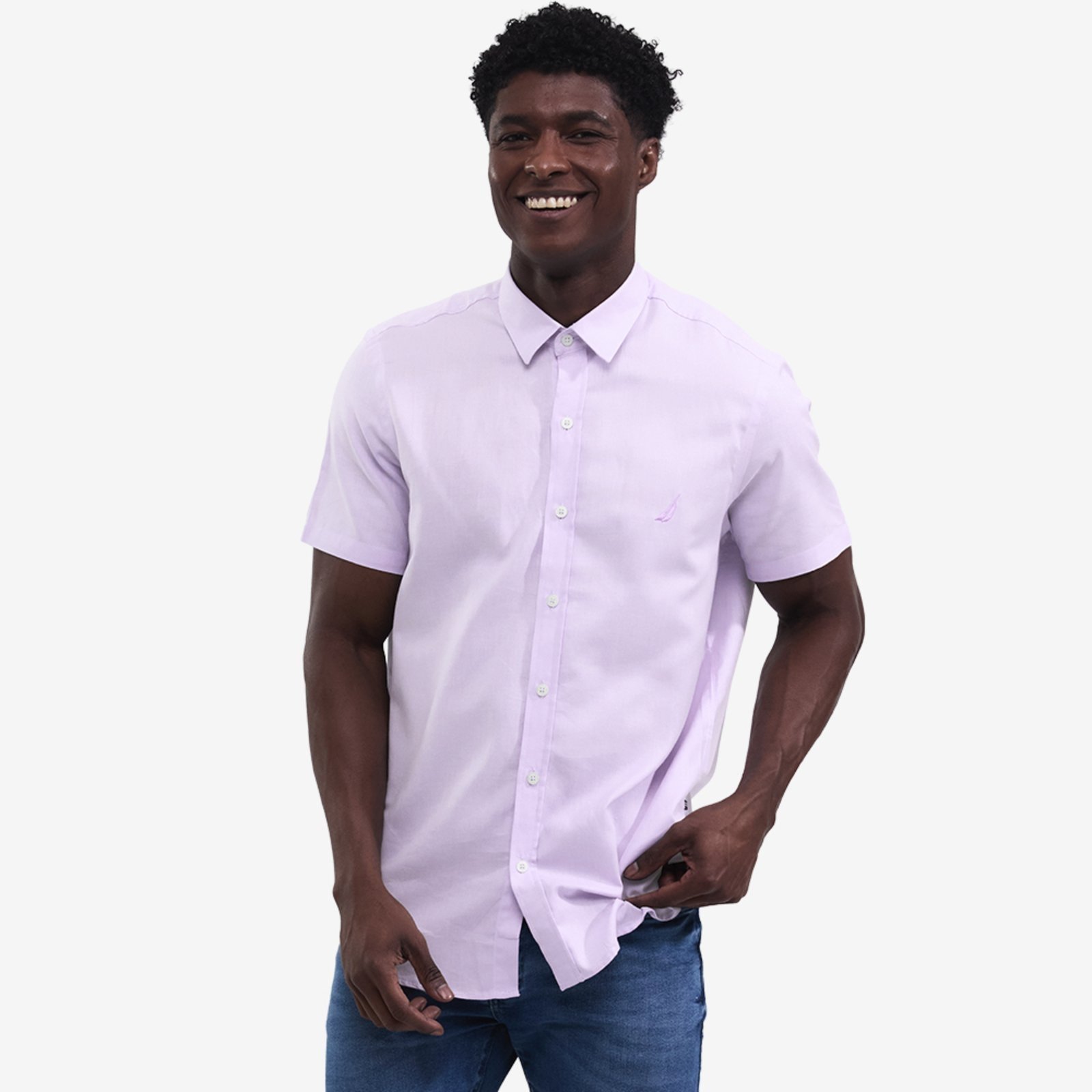 Camisa Nautica Manga Curta Oxford Rosa Claro