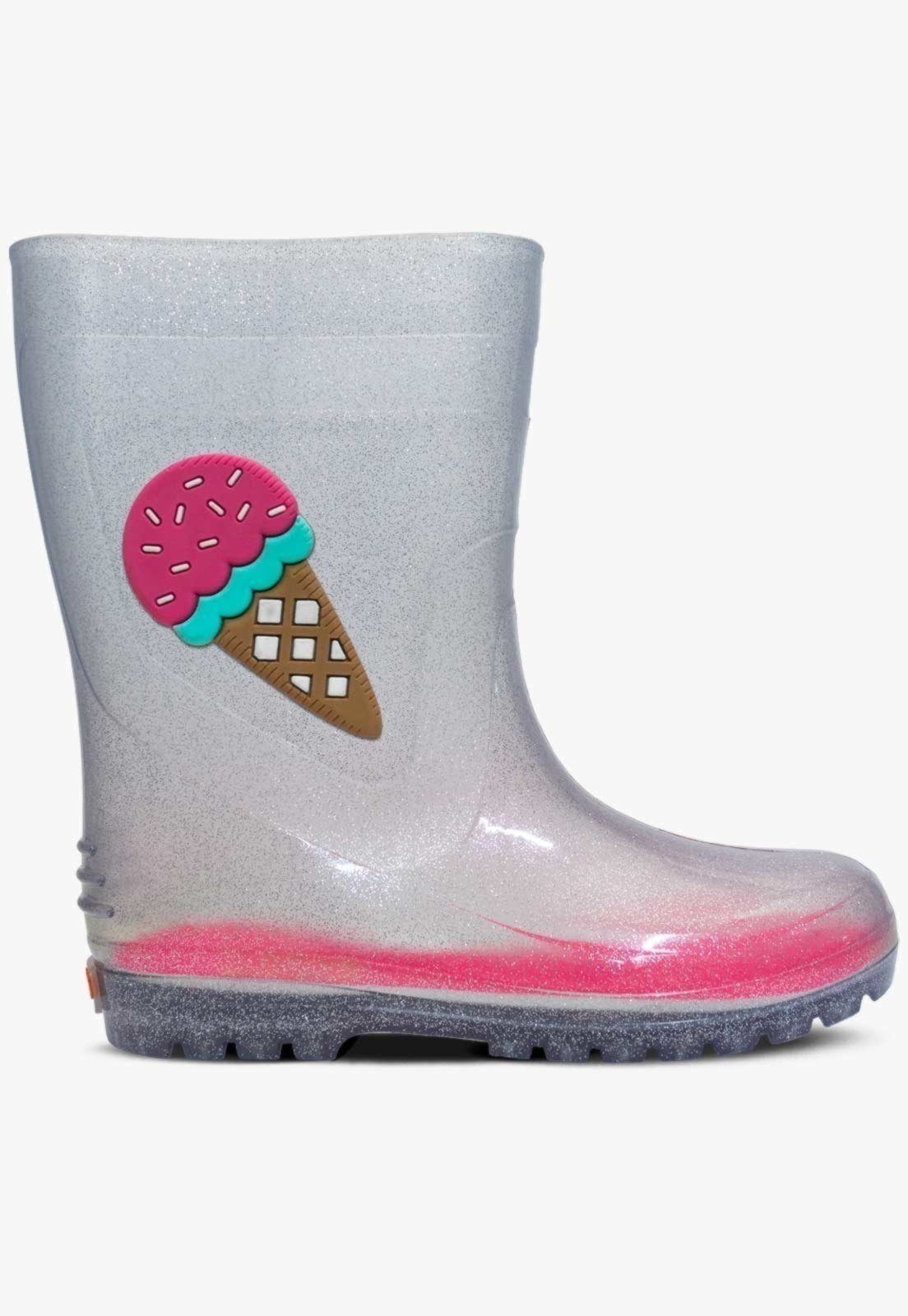Vista 3 Infantil - Bota Galocha Feminina Pópidi Sorvete Glitter prata Pópidí prata