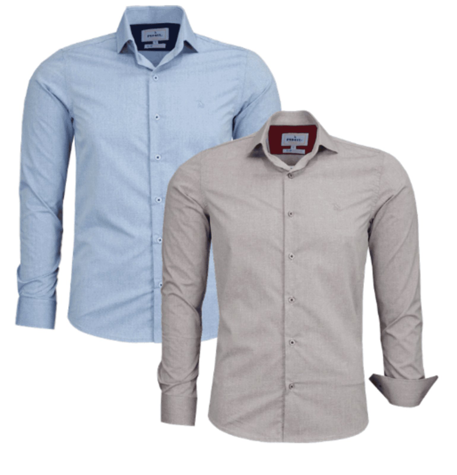 Kit 2 Camisas Sociais Amil Slim Expert Misto com Elastano M/Longa Luxo Azul Escuro/Vinho