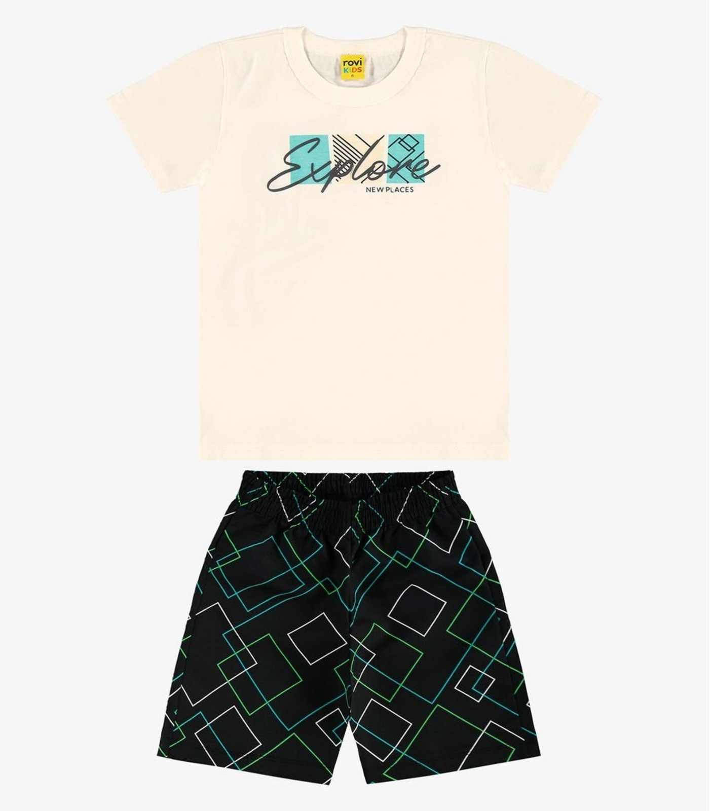 Vista 2 Infantil - Conjunto Camiseta Com Bermuda Rovi Rovitex Kids bege Rovitex Kids bege