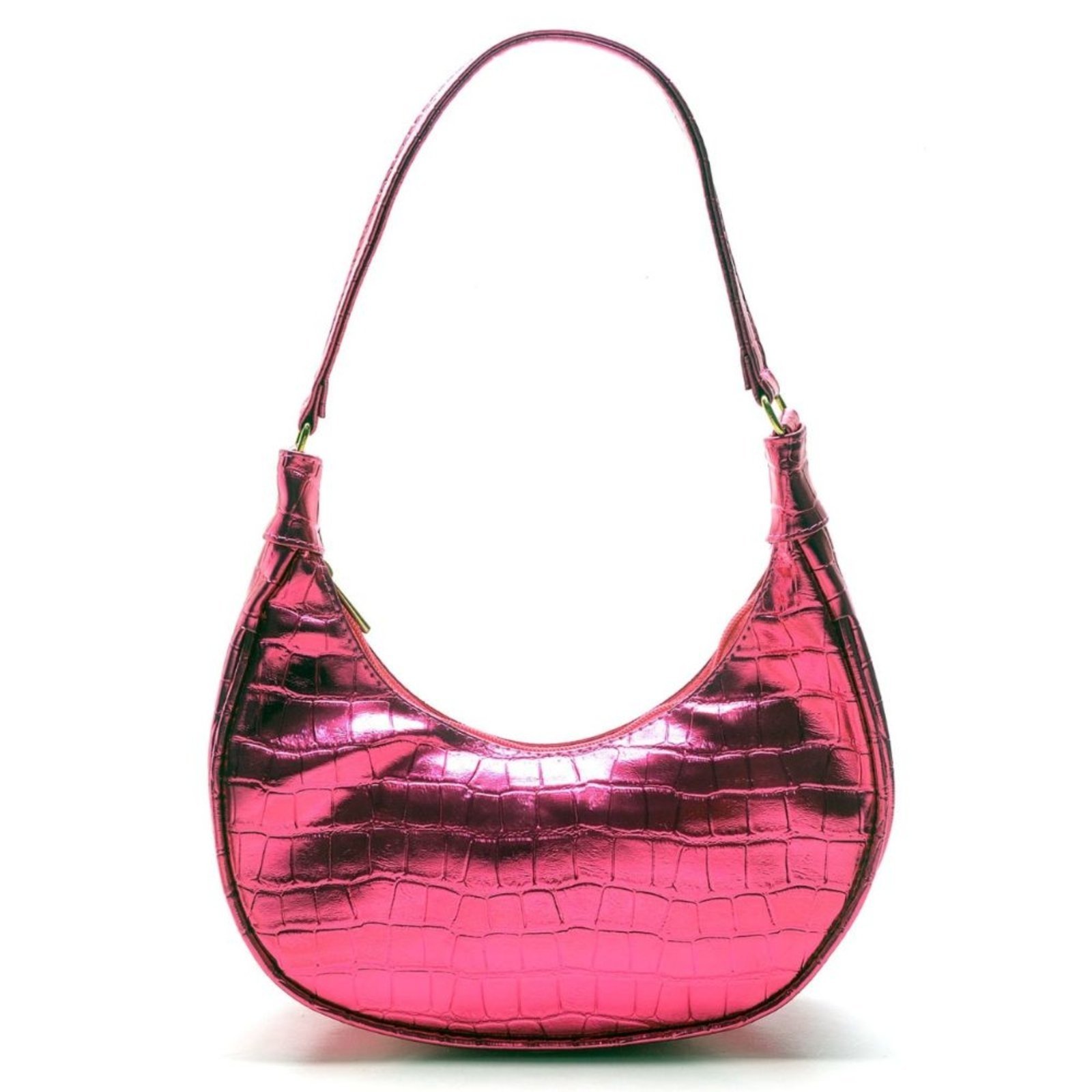 Bolsa Feminina Anna Andrade De Ombro Meia Lua Tiracolo Casual Moda Tendência Metalizado Rosa