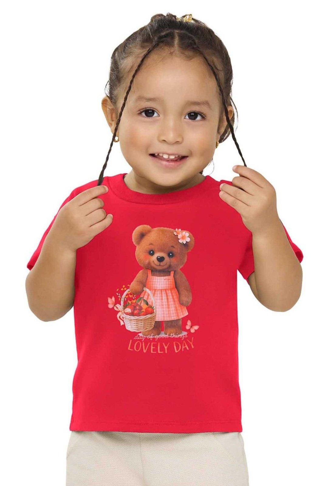 Infantil - Blusa Menina Estampa Ursinha Elian Vermelho