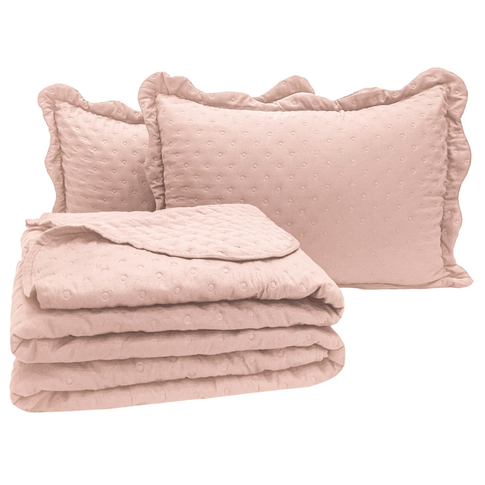 Kit Cobre Leito Colcha Casa Scarpa Perone Queen Dupla Face Toque de Pluma Micro Percal 300 Fios 3 Peças - Rosê