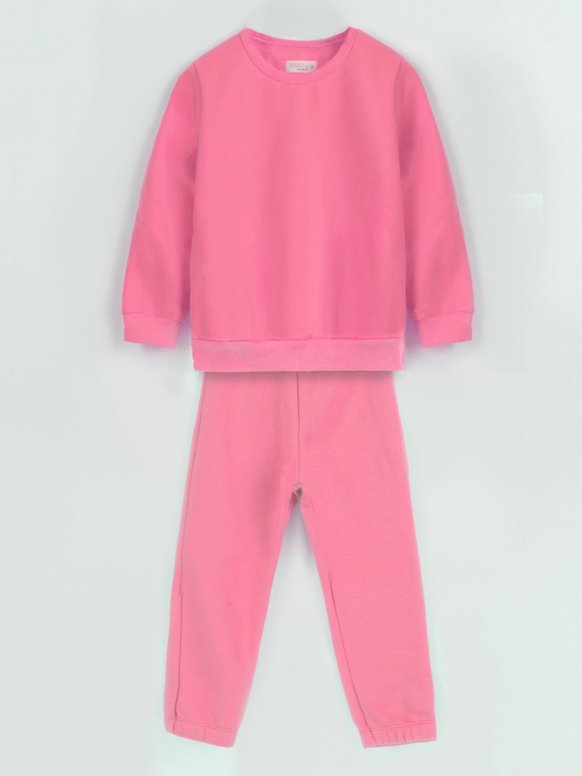 Vista 2 Infantil - Conjunto Bugbee Menina Liso Blusa Manga Comprida Gola Redonda Calça Moletom Felpado Claro Rosy rosa Bugbee rosa