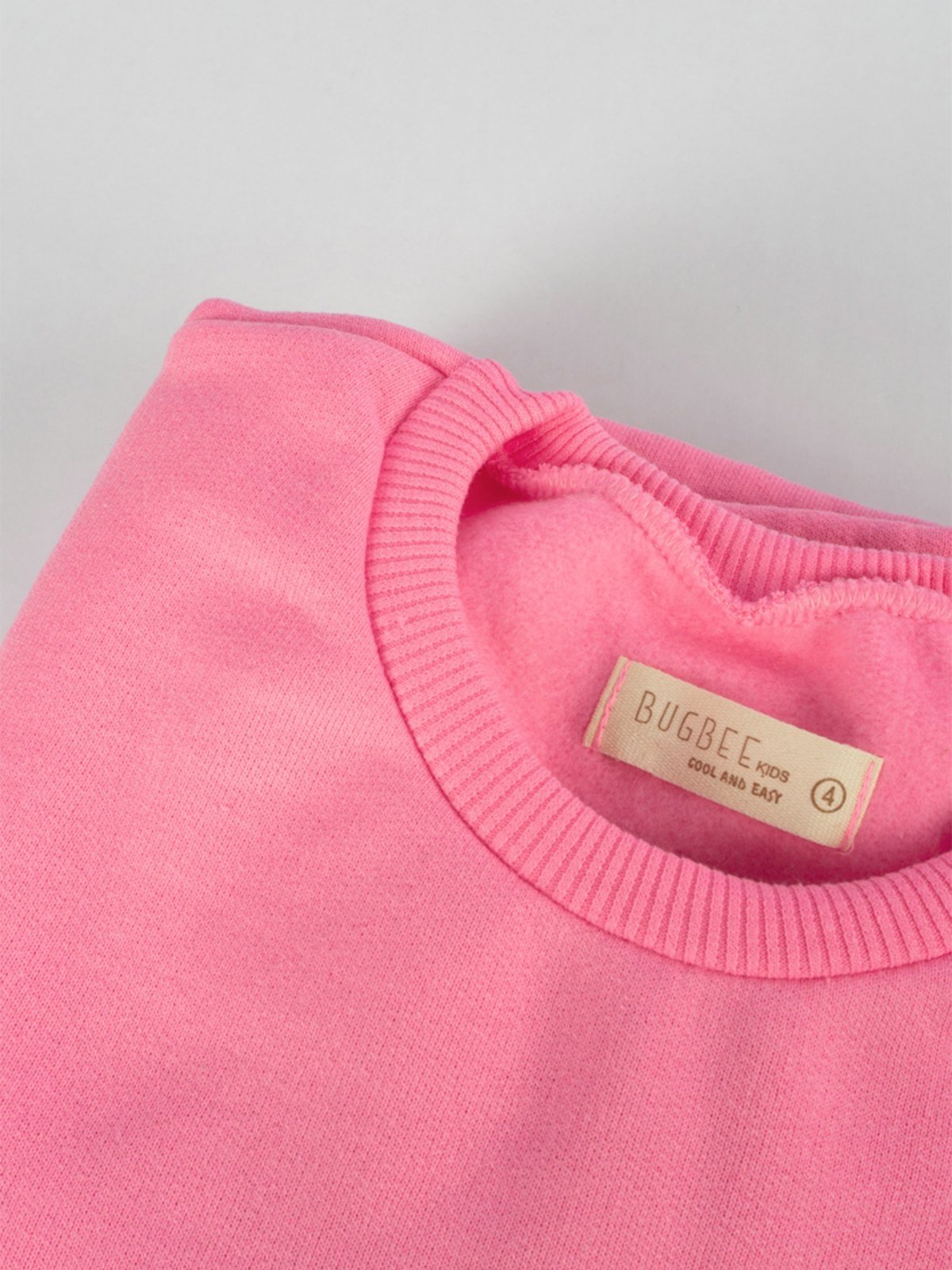 Vista 3 Infantil - Conjunto Bugbee Menina Liso Blusa Manga Comprida Gola Redonda Calça Moletom Felpado Claro Rosy rosa Bugbee rosa