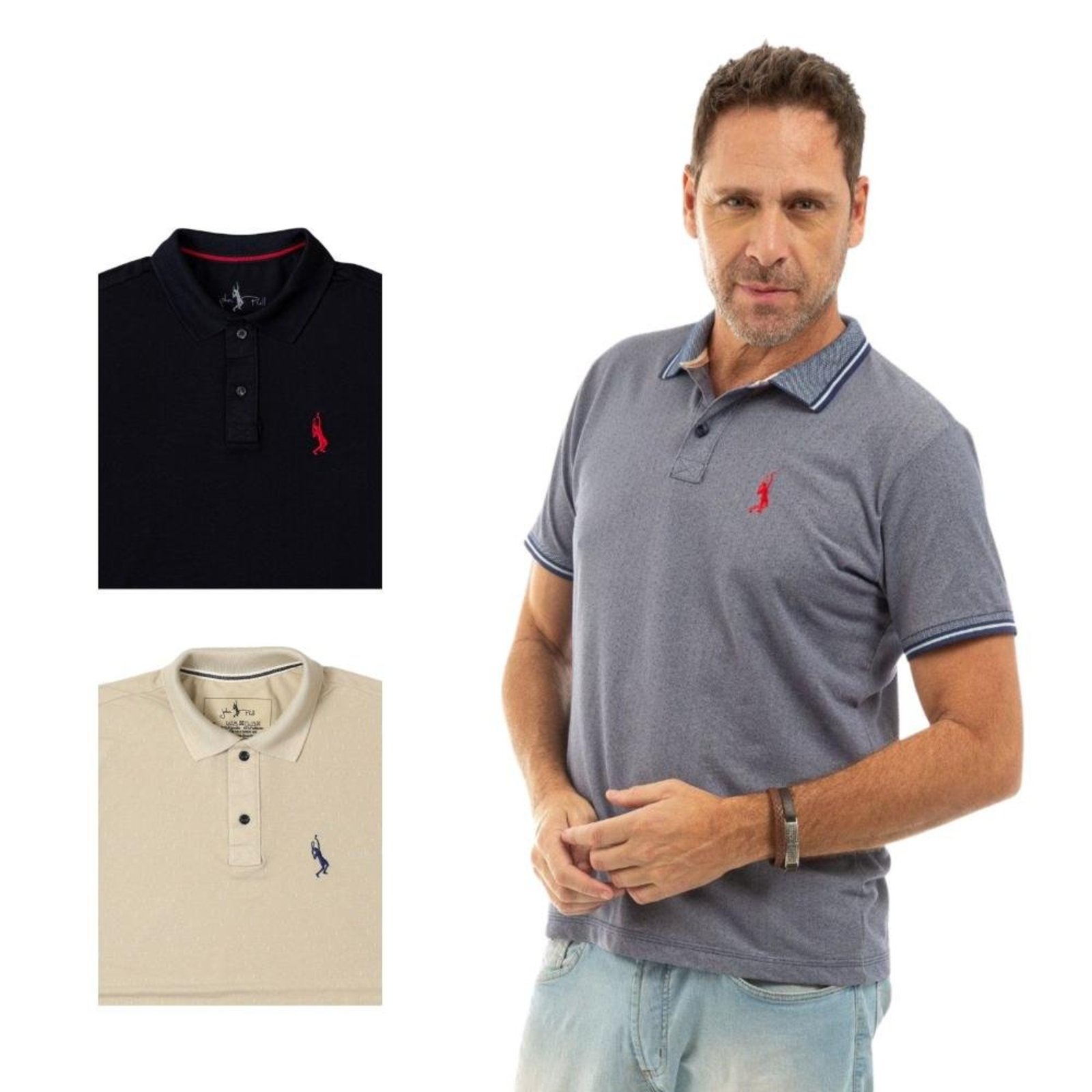 Kit 3 Camisa Polo Masculina Slim Piquet Algodão Ocasiões