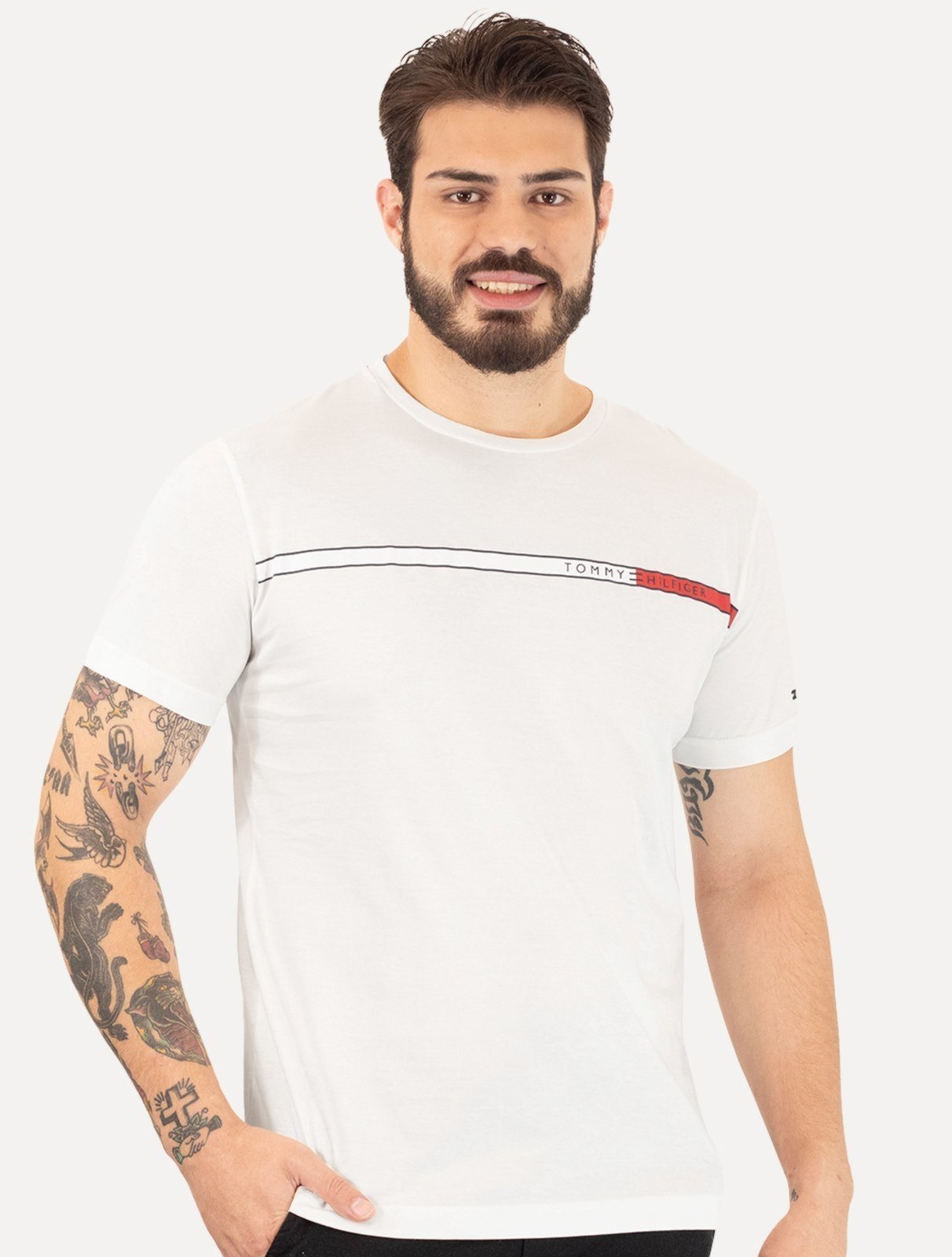 Camiseta Tommy Hilfiger Masculina Two Tone Chest Stripe Branca