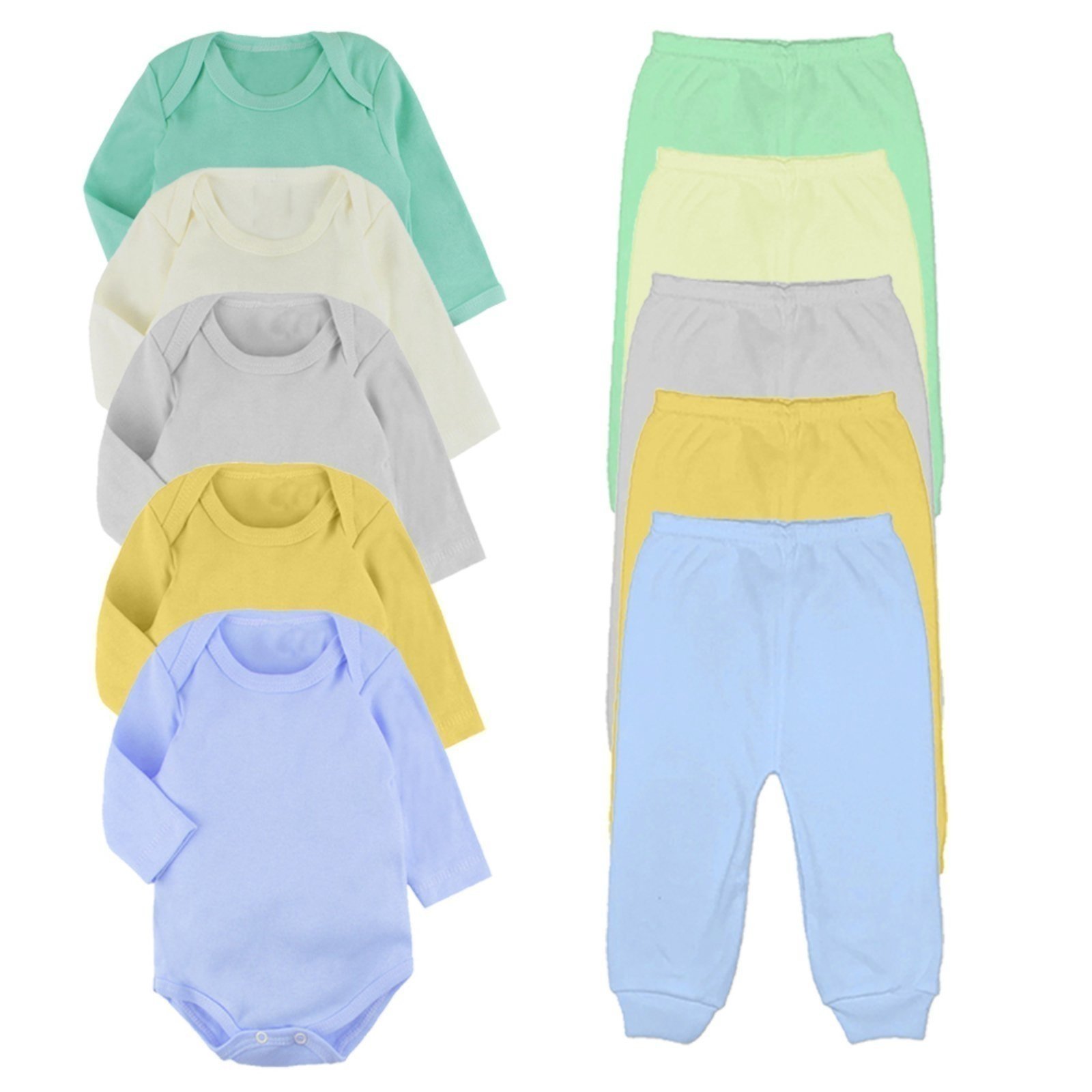 Infantil – Kit 10 Pçs Body Manga Longa e Mijão Algodão Azul
