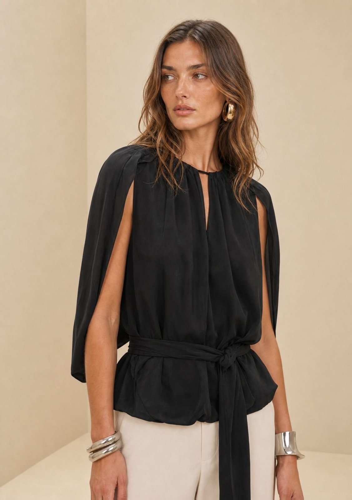 Blusa Morena Rosa Solta Decote V Manga Longa Padrão - Preto
