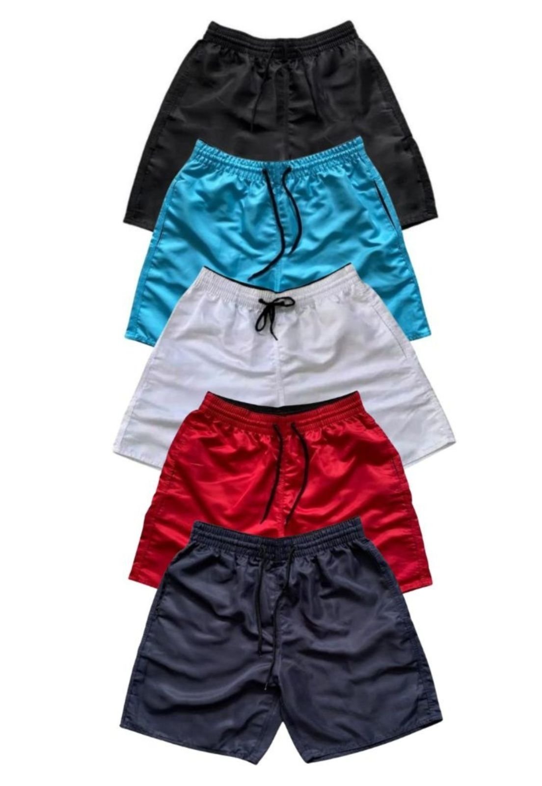 Kit 5 Short Tactel Liso Masculino Relaxado Mauricinho Bermuda Moda Praia Cores Variadas