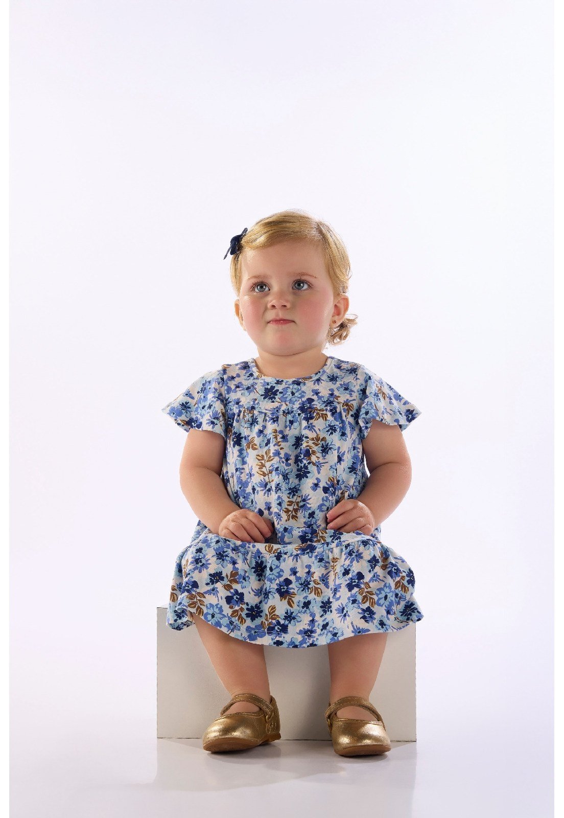 Infantil - Vestido Floral Cotton Recortes Quimby Bege