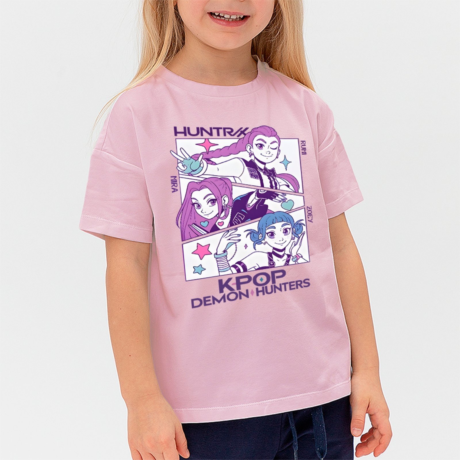Infantil - Camiseta Unissex Coleção Anime Kpop Demon Hunters Aesthetic Rosa