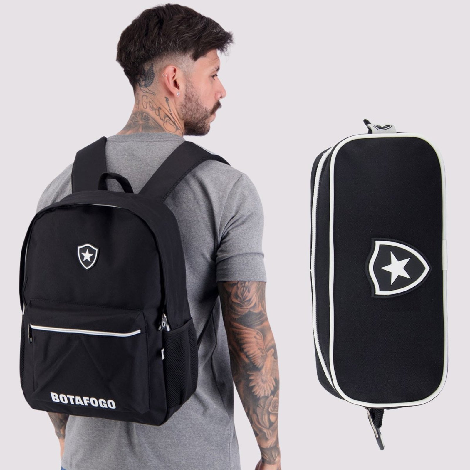 Infantil - Kit Mochila Esportivo e Estojo Botafogo Preto