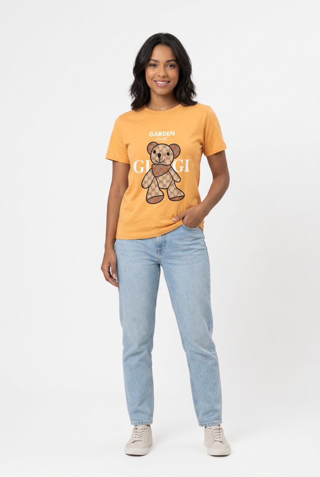 T-shirt Feminina D Bell Outlet Ursinho Laranja