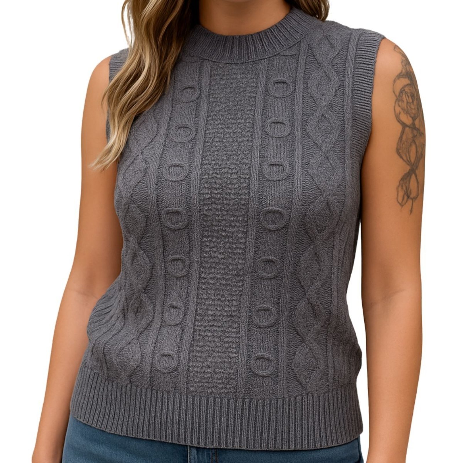 Blusa Tricô FMF Chumbo Sem Manga Básica Casual