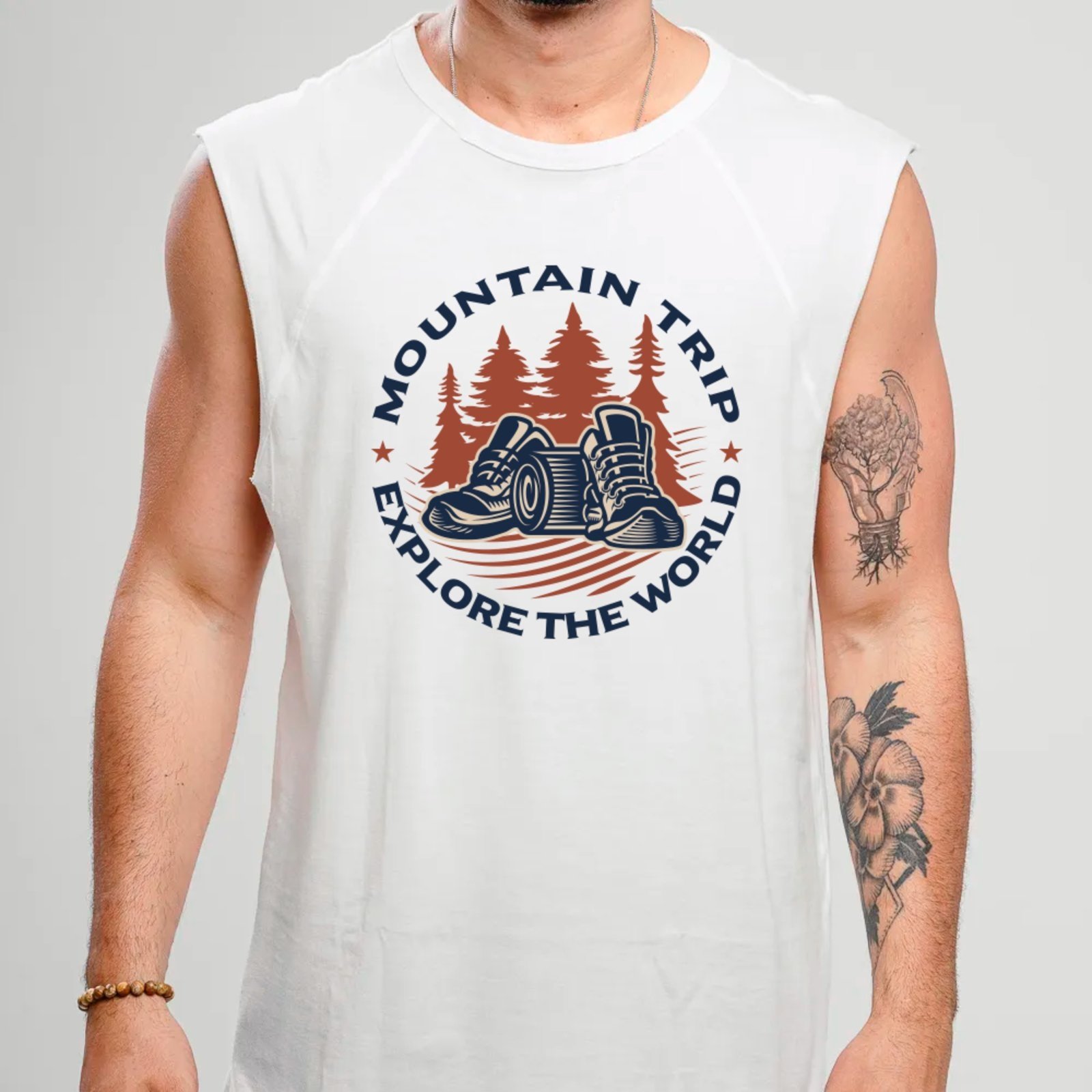 Camiseta Regata Machão Ousy Mountain Trip Explore The World Oversized Masculina Branco