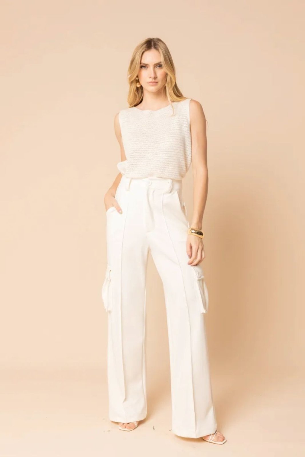 Vista 2 Calça Cargo Com Friso Lia - OffWhite VIC BRAND branco offwhite VIC BRAND branco offwhite