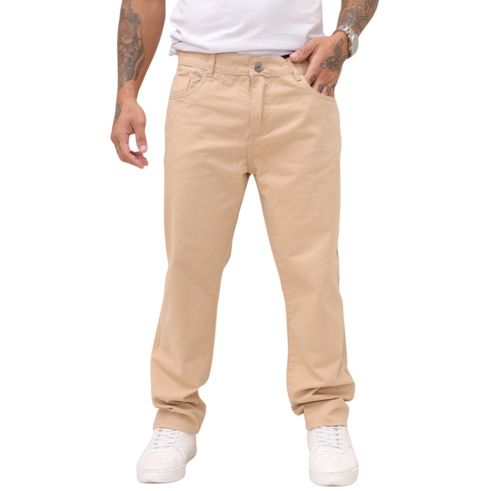 Calça Masculina Tradicional Balão Boca Larga Bege
