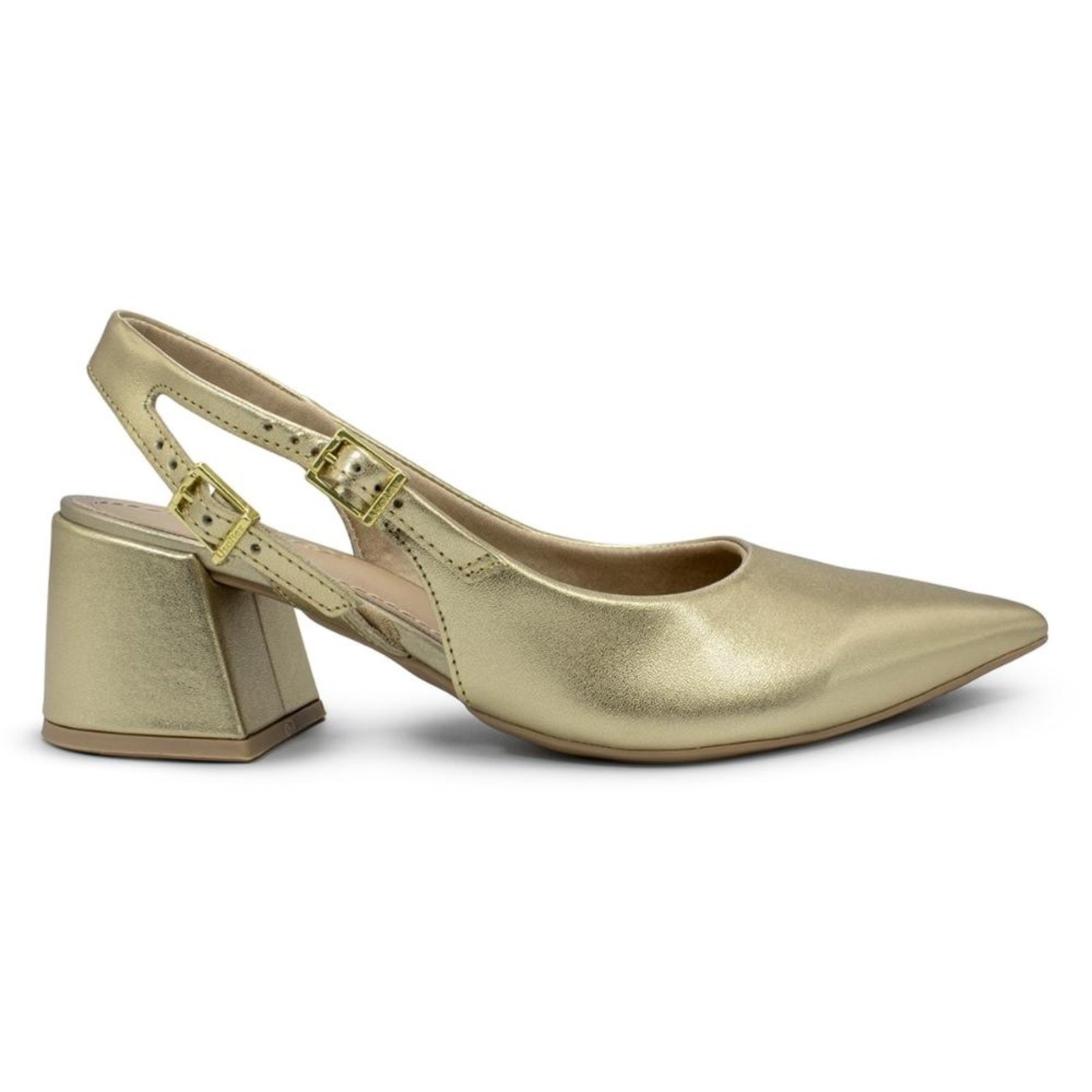 Scarpin Slingback Usaflex Feminino Bico Fino Couro Casual AK02009 Dourado