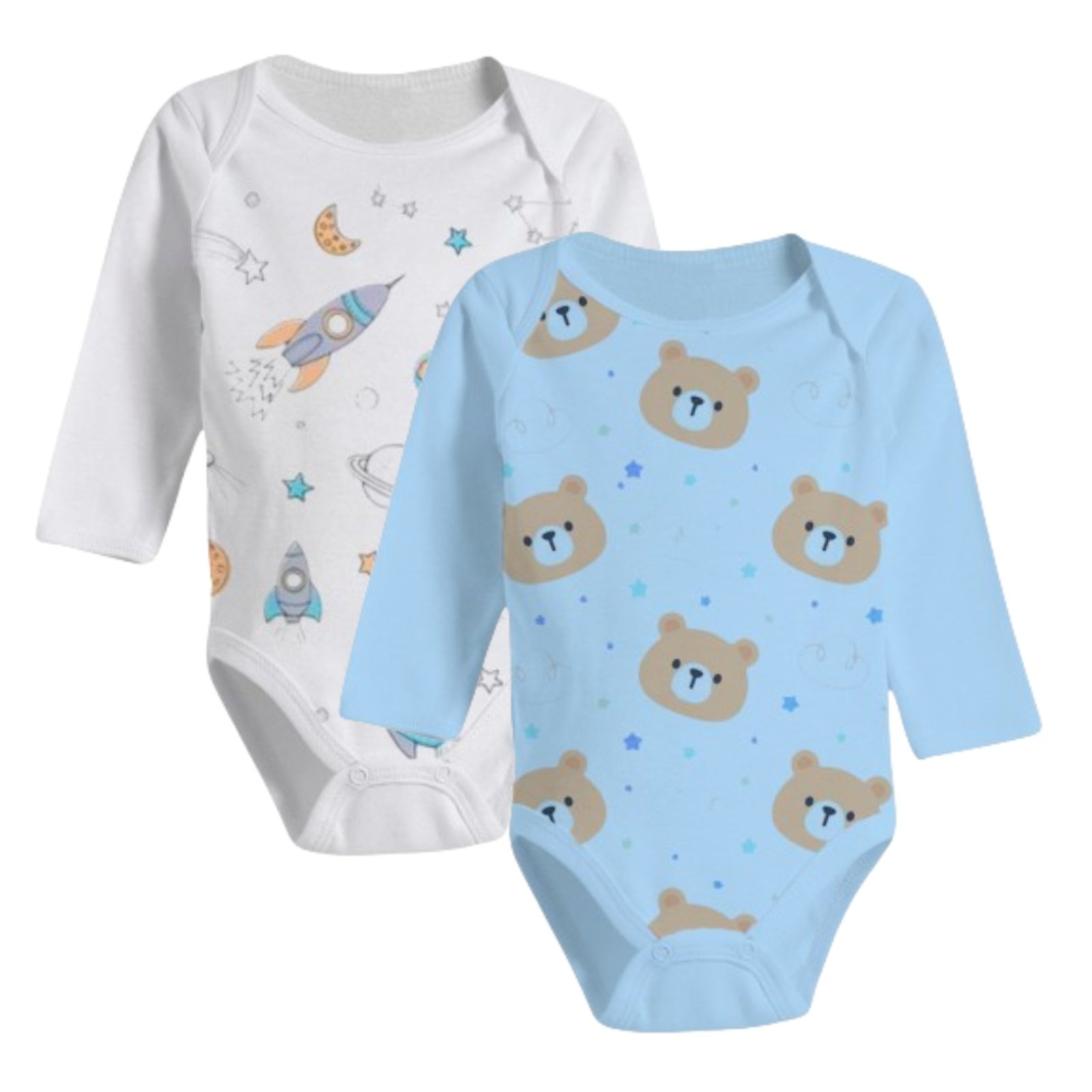 Infantil – Kit Roupa De 2 Peças Body Estampado Manga Longa Suedine Azul