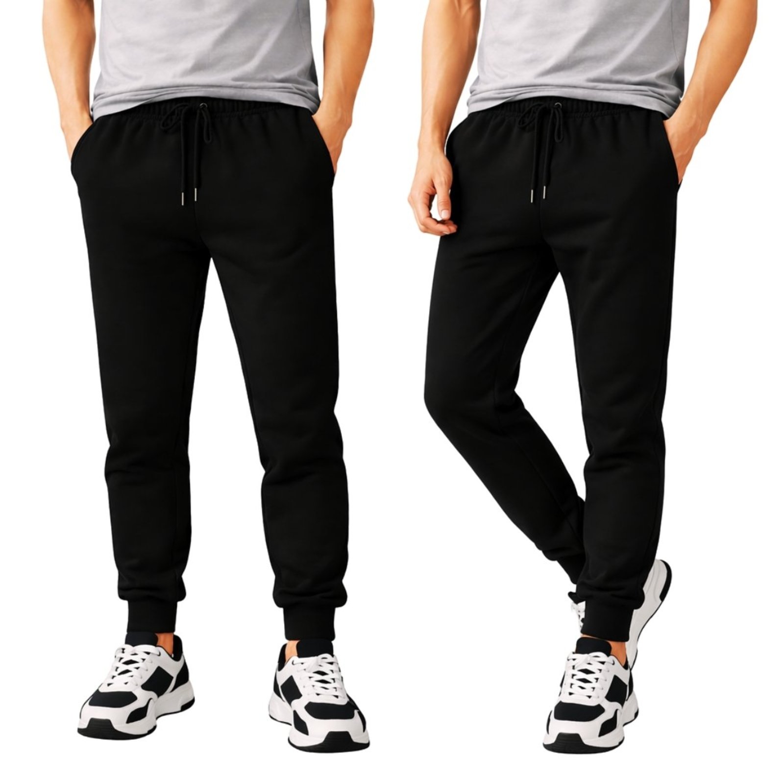 Kit 2 Calças De Moletom Relaxado Masculina Modelo Jogger Com Bolsos Estilo Casual Basico Liso