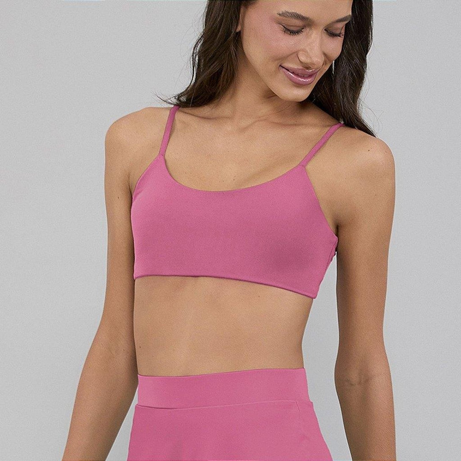 Top Alto Giro Eterno Liso Costas Decotado PR26 Rosa Feliz Rosa