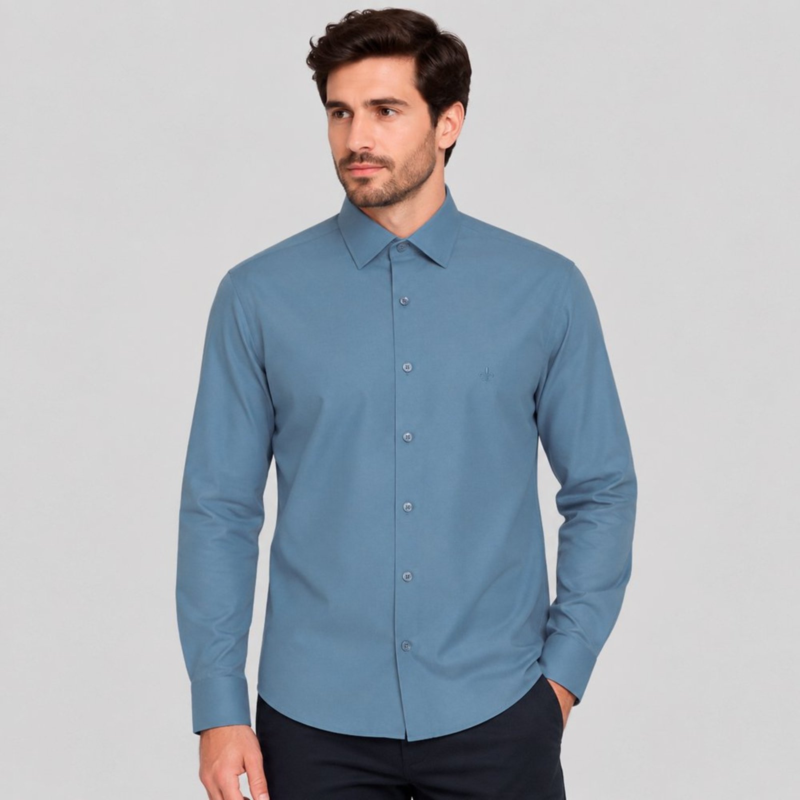 Camisa Dudalina Comfort Tricoline Lisa Ve27 Azul Masculino