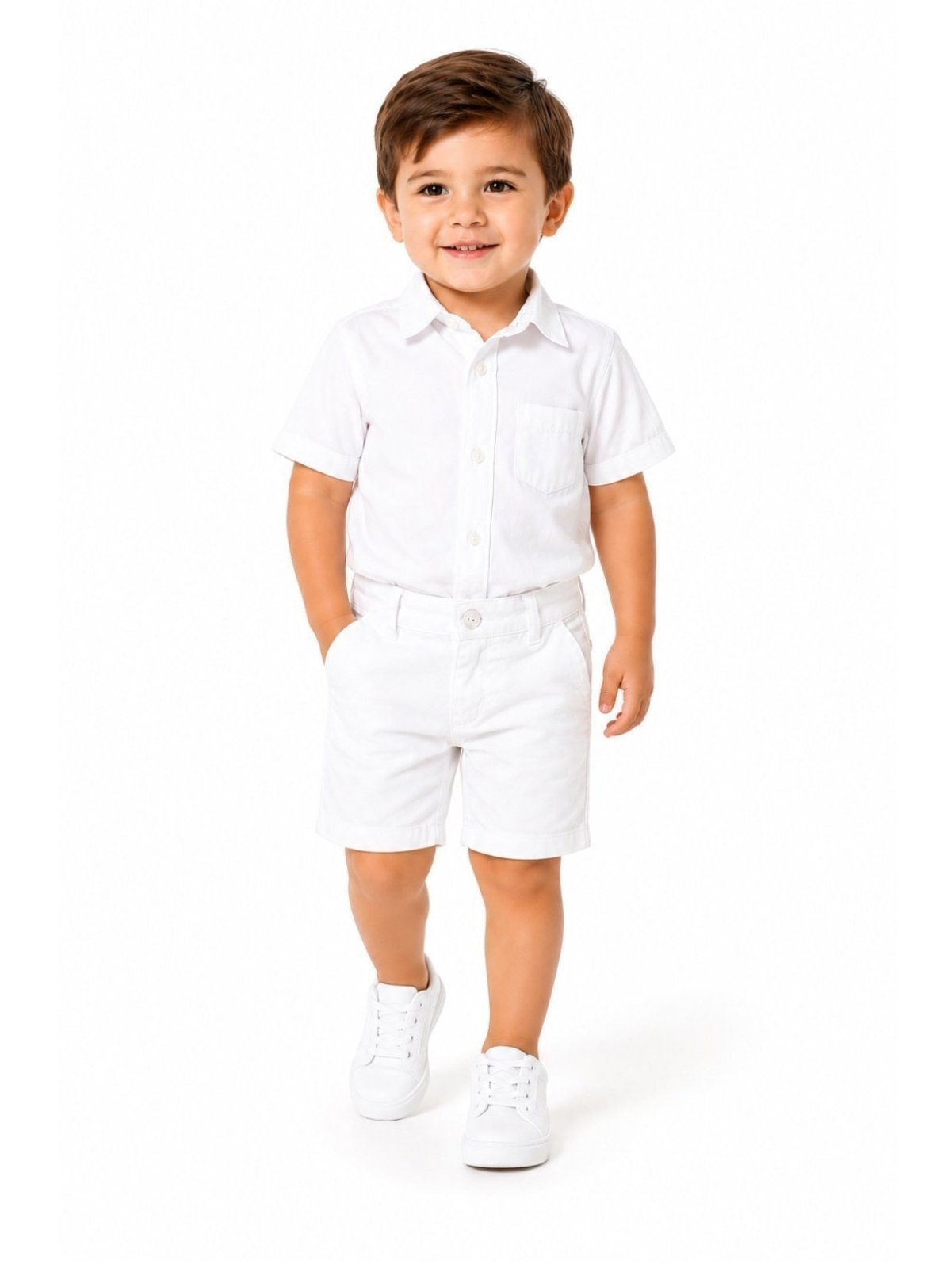 Infantil - Bermuda Alfaiataria Sarja Crawling Menino Branca
