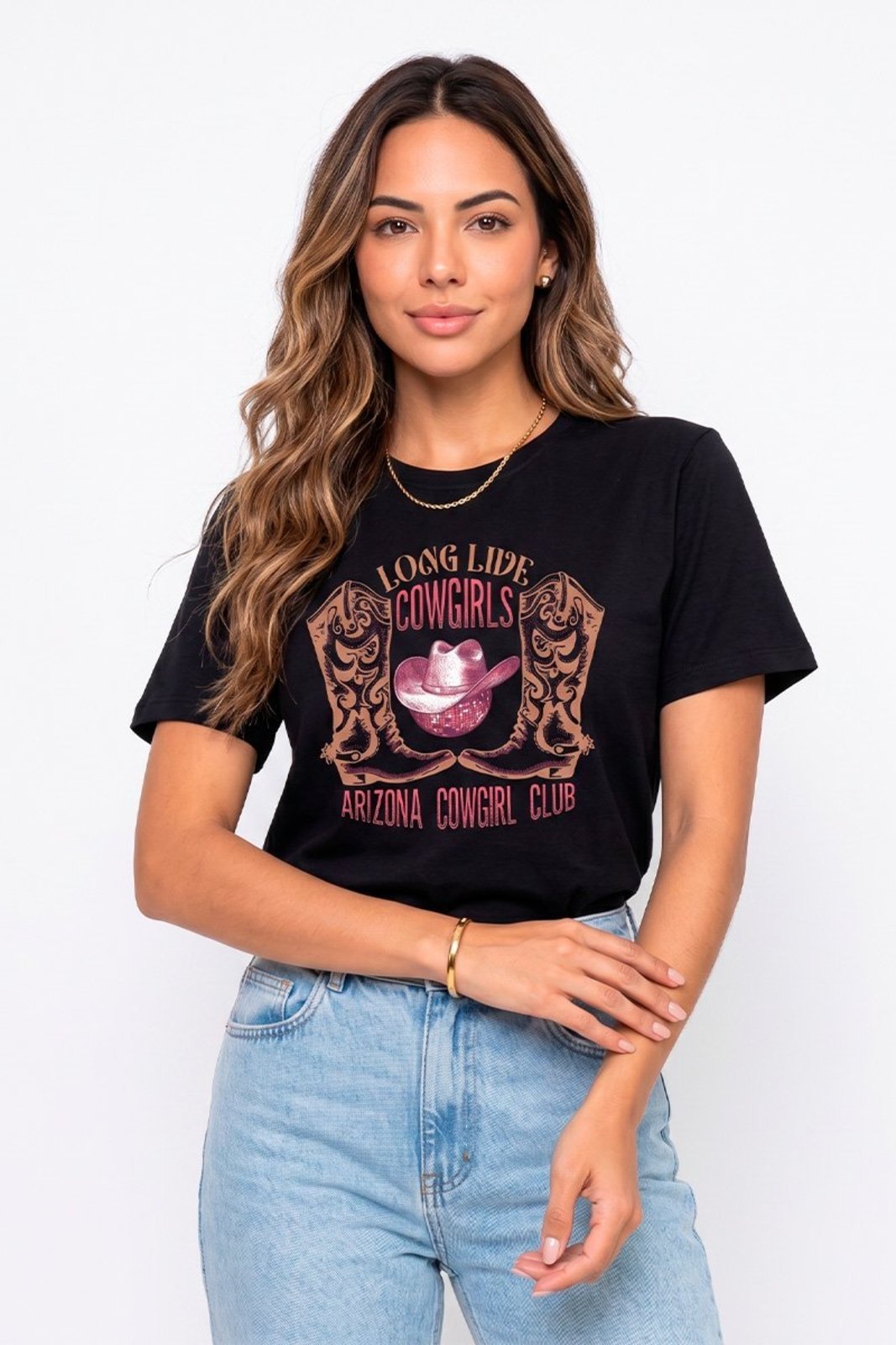 T-shirt Feminina Cianitas Preta Estampa Cowgirls