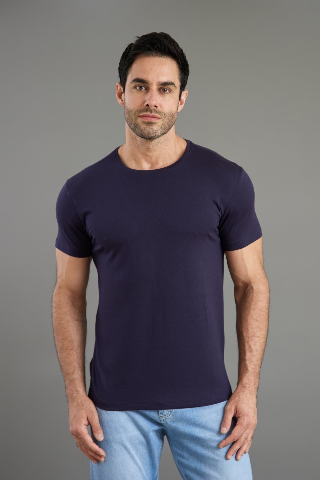 Camiseta Masculina Slim em Algodão Pima Manga Curta Dialogo Azul Marinho