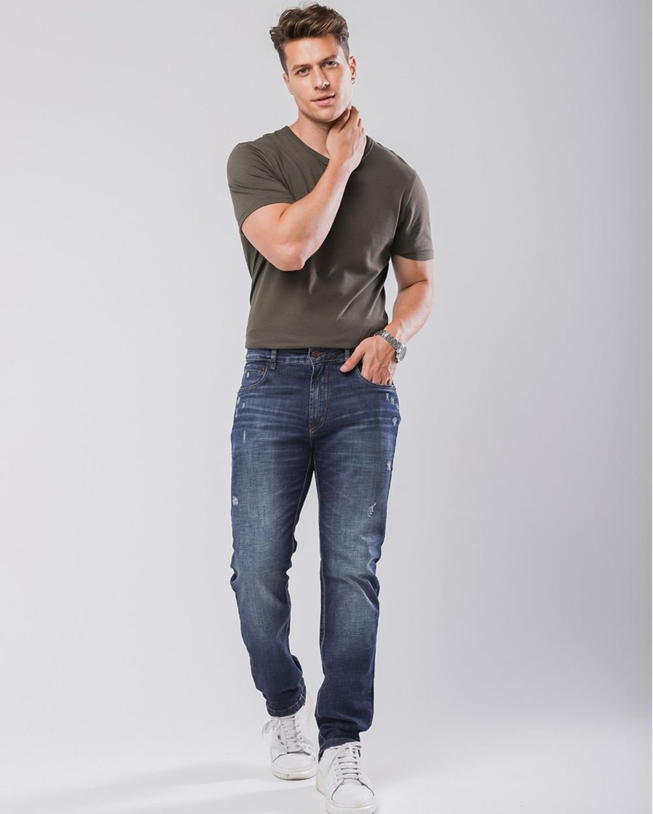 Calça Jeans Slim Fit Masculina Detalhes de Puídos 23785 Sujinha Consciência
