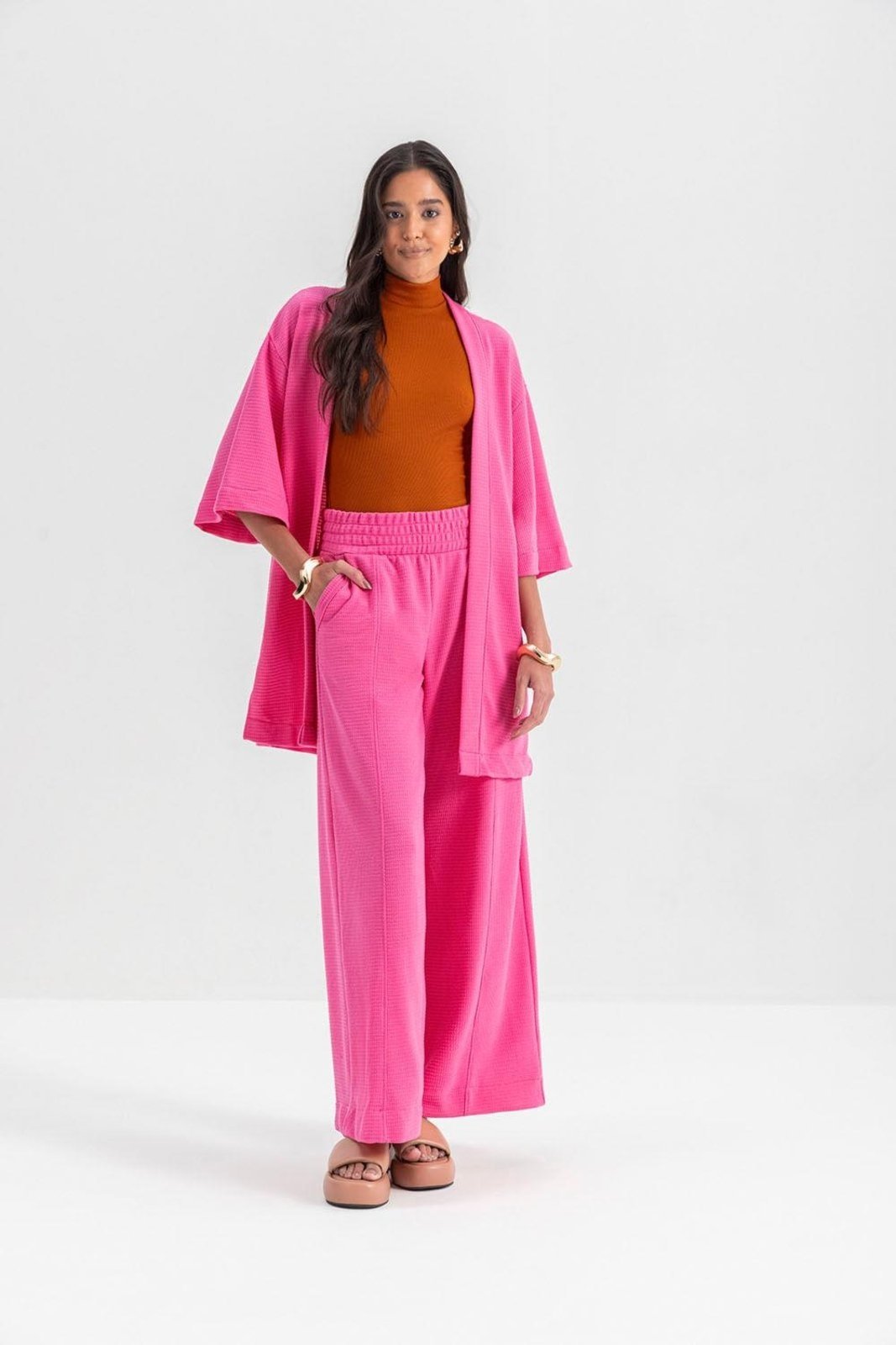 Vista 2 Kimono Feminino Em Malha Essendi Pink Rosa rosa pink Essendi rosa pink