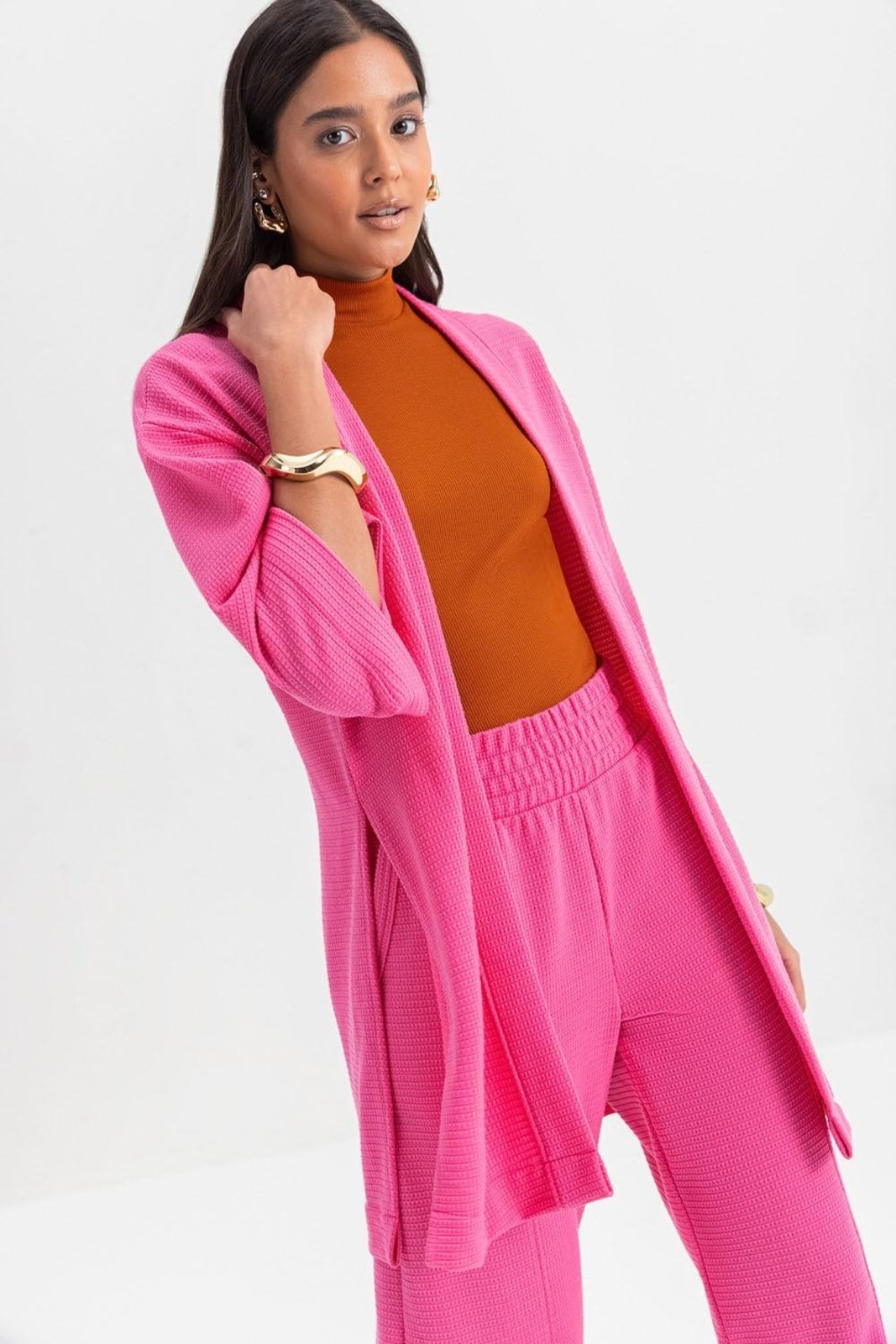 Vista 3 Kimono Feminino Em Malha Essendi Pink Rosa rosa pink Essendi rosa pink